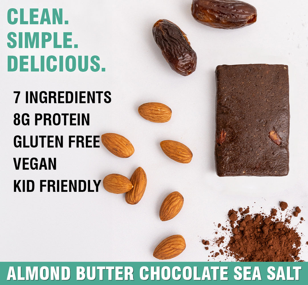 Gluten-free vegan almond butter chocolate sea salt snack with dates and almonds