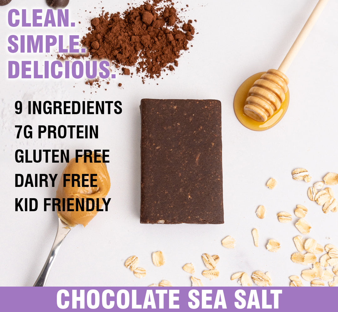 Gluten-free chocolate sea salt bar with honey and oats.