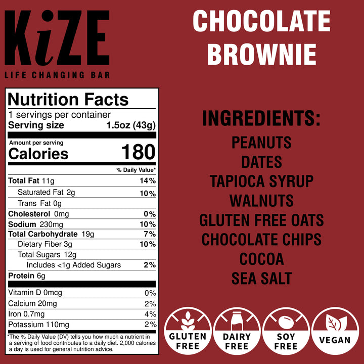 Back of Kize Chocolate Brownie Protein Bar Package