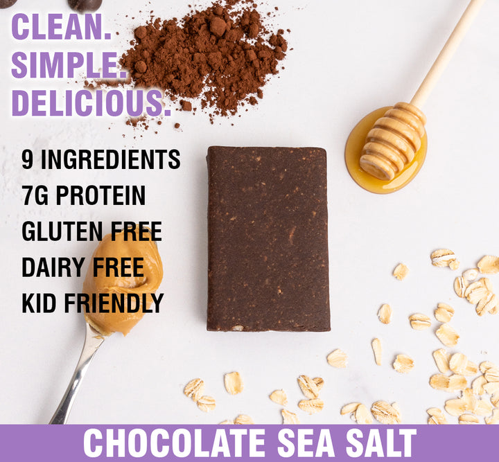 Gluten-free Chocolate Sea Salt protein bar with honey and oats