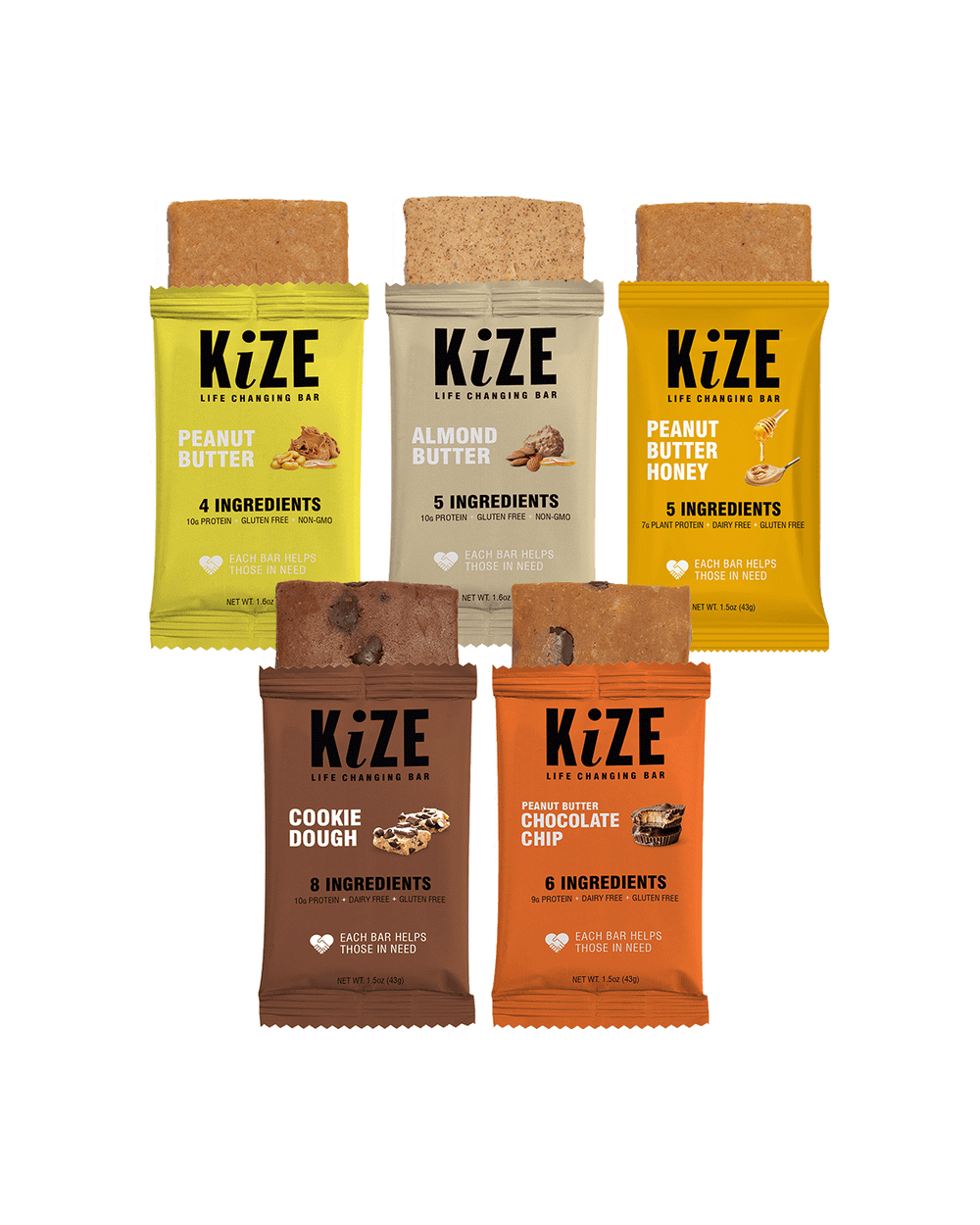 KiZE energy bars variety pack peanut butter almond butter honey cookie dough chocolate chip gluten-free