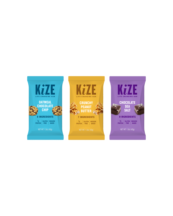 KiZE energy bars oatmeal chocolate chip crunchy peanut butter chocolate sea salt flavors