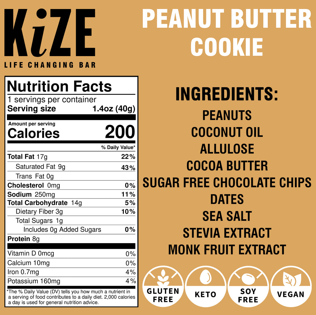 Kize Peanut Butter Cookie Bar in Package Back with Ingredients